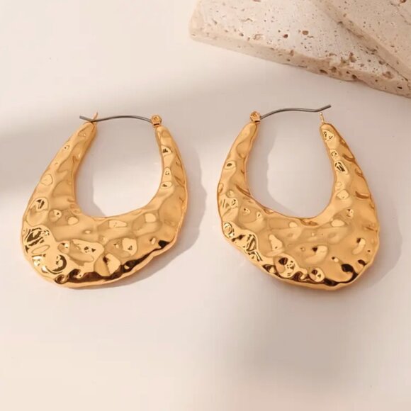 14K Gold Womens Chunky Hammered Hoop Earrings Ladies 14 K Silver Hoops Jewelry